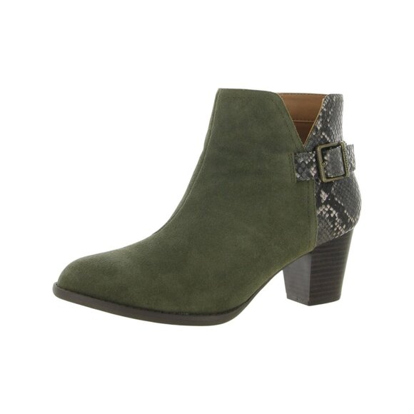 Vionic Naomi Snake Suede Ankle Boots Womens 7W Olive - Picture 2 of 13
